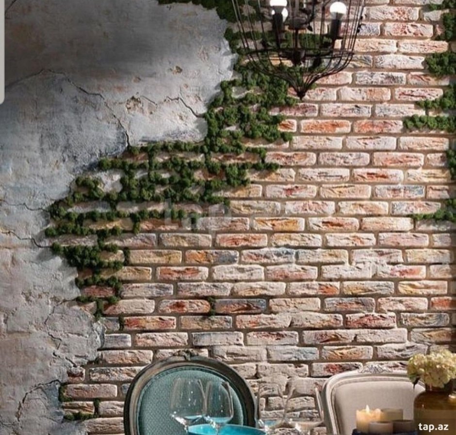 Декоративный кирпич и мох