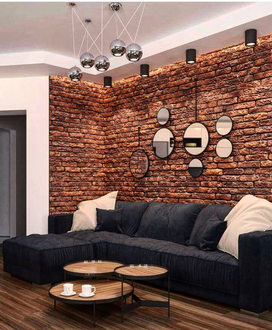 Кирпичная стена в интерьере