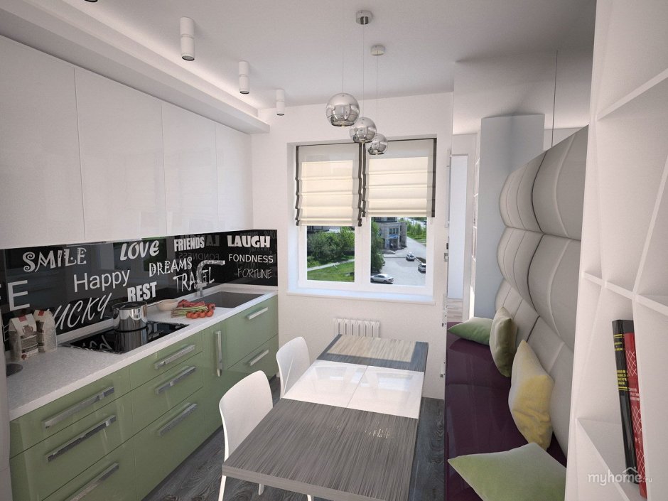 Интерьер кухни с диваном