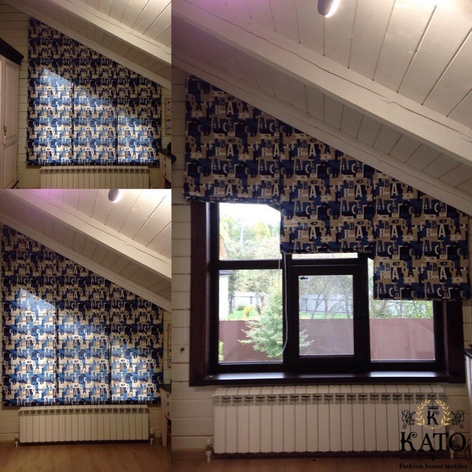 Рулонные шторы для скошенных окон в деревянном доме