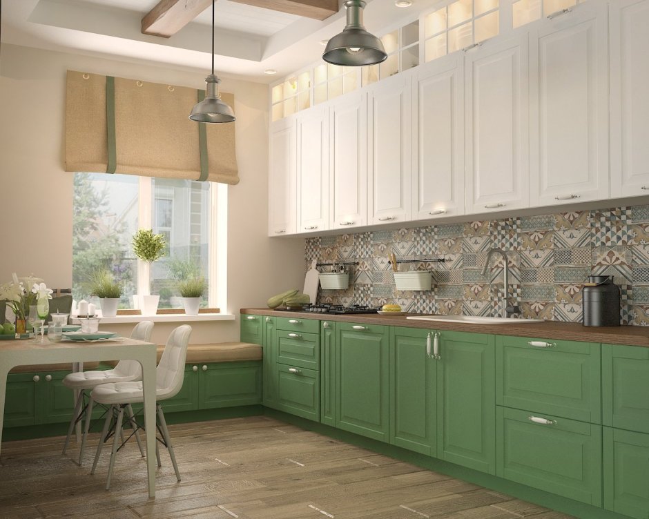 Кухня в цвете Форест Грин