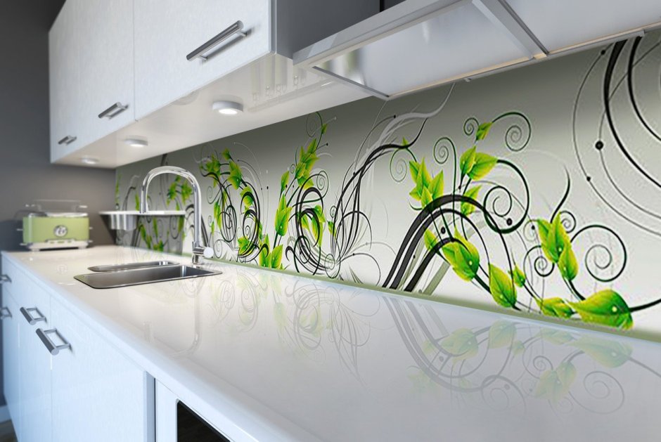 Стеклянный фартук для зеленой кухни