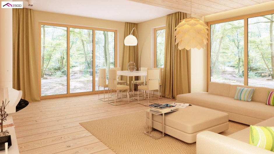 Внутренний интерьер одноэтажного дома