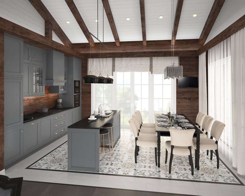 Интерьер загородного одноэтажного дома