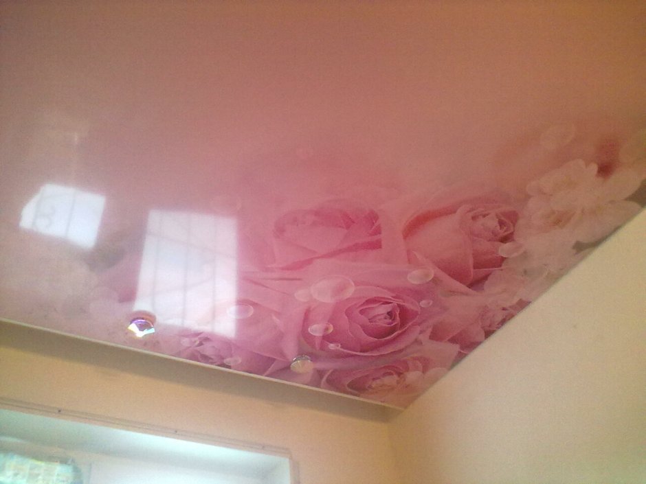 Натяжной потолок с фотопечатью розы