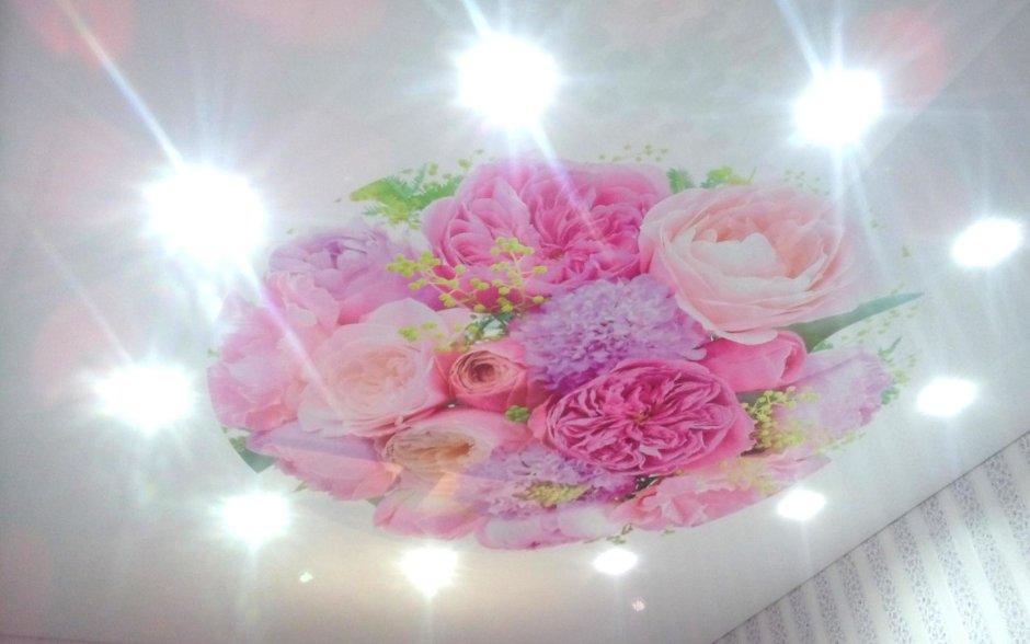 Натяжные потолки с лепестками роз