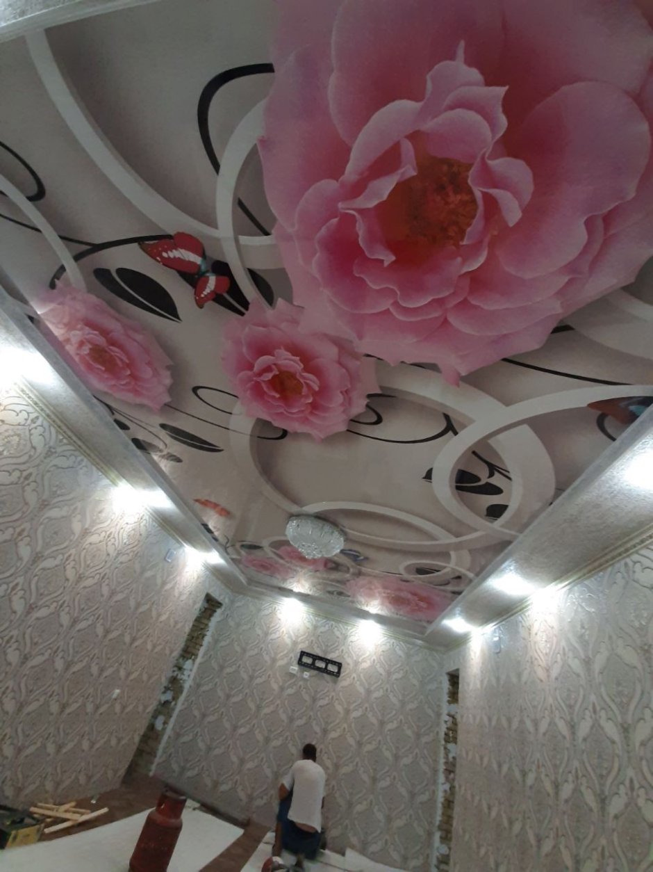 Потолок натяжной в зал с фотопечатью