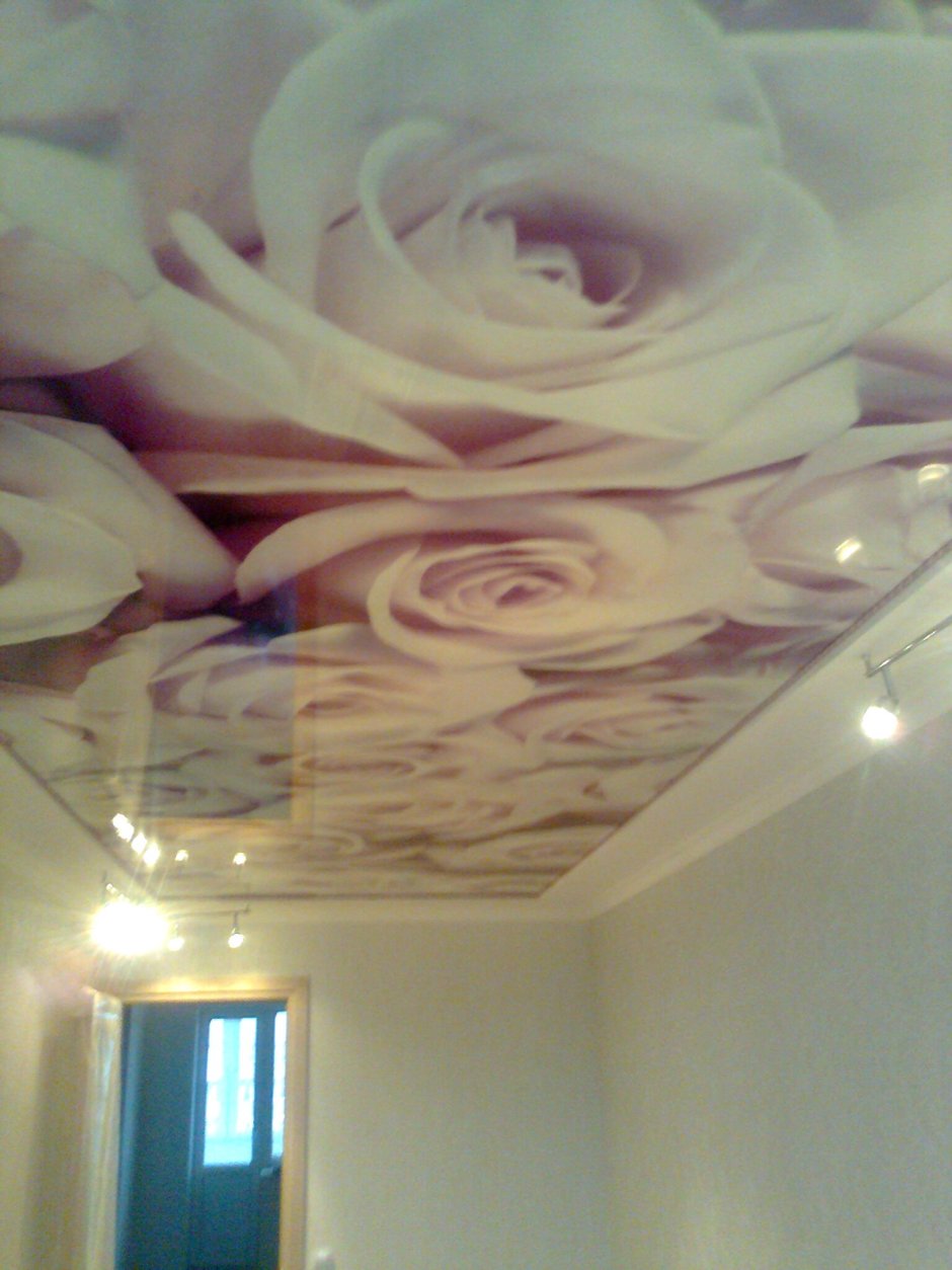 Натяжные потолки розовый с цветочком