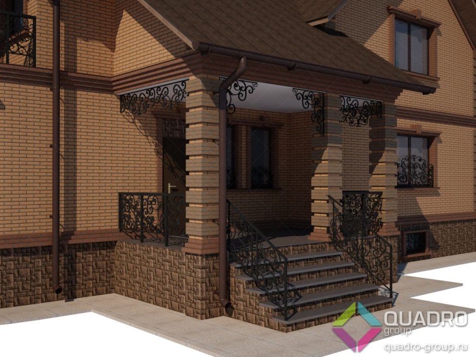Красивое крыльцо с кирпичными столбами