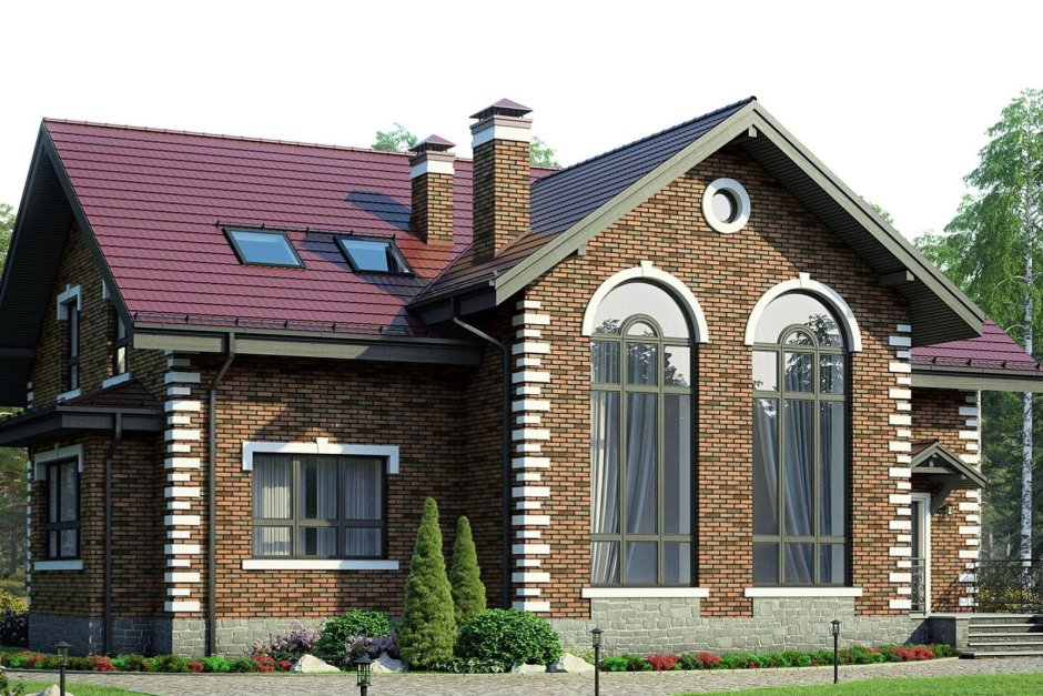 Фасады коттеджей из кирпича
