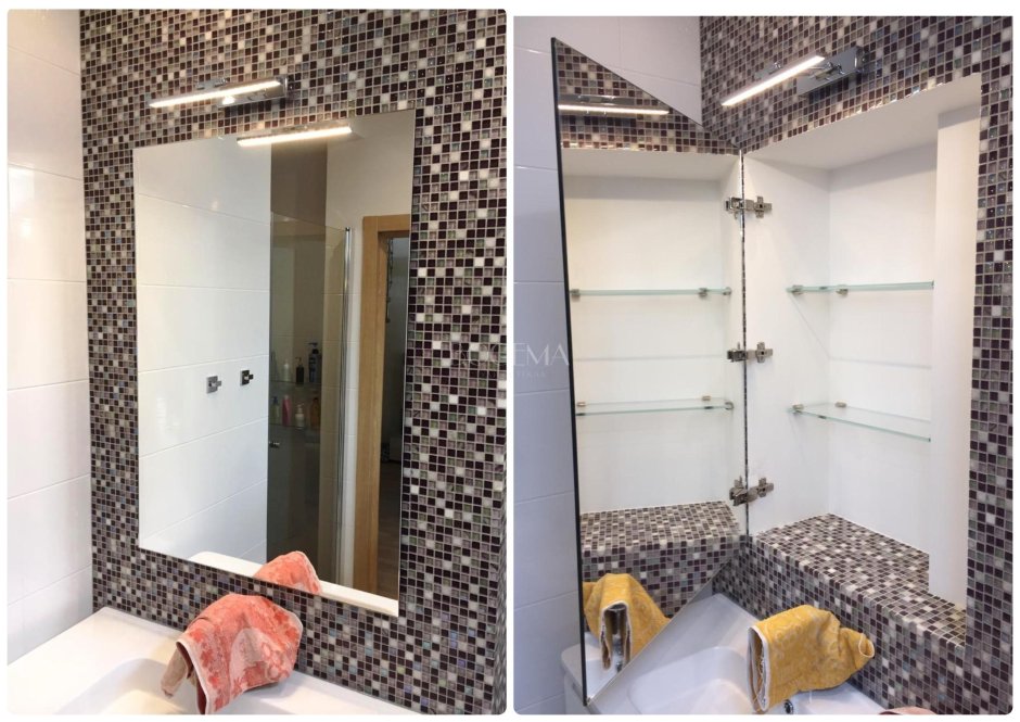 Зеркальная дверца на нишу в ванной