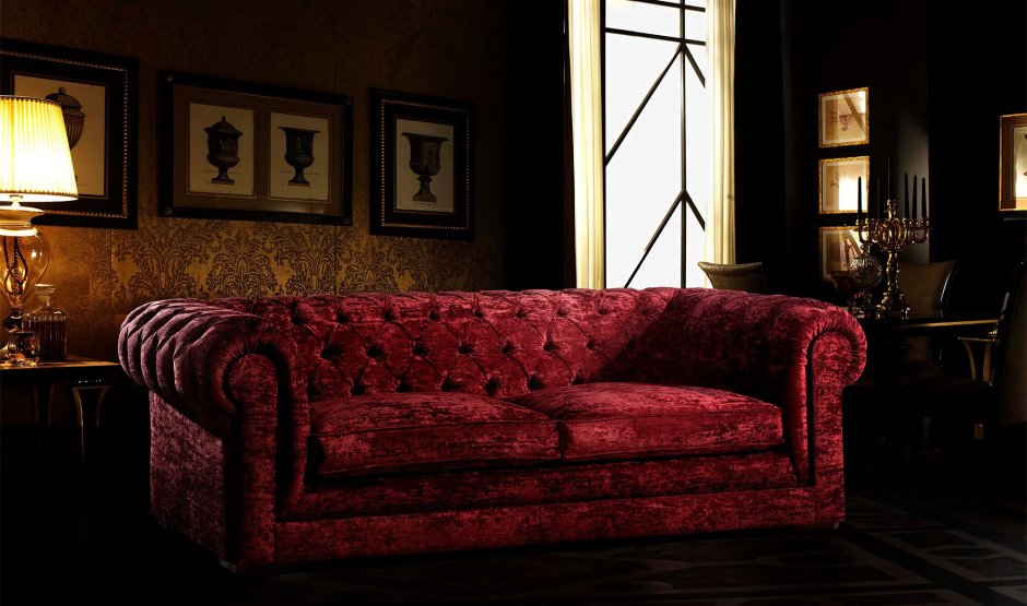 Диван Честер бордовый велюр