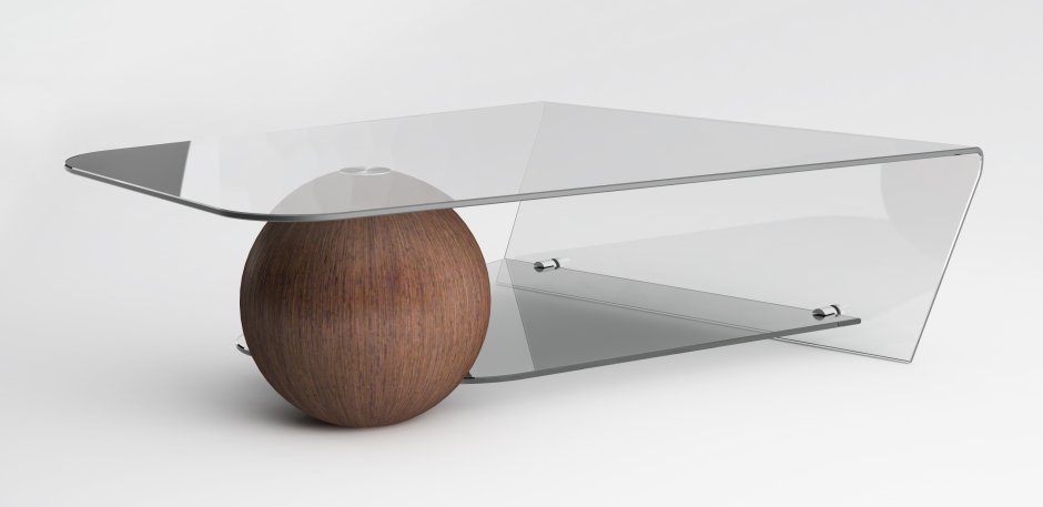 Стеклянный журнальный стол на деревянных ножках