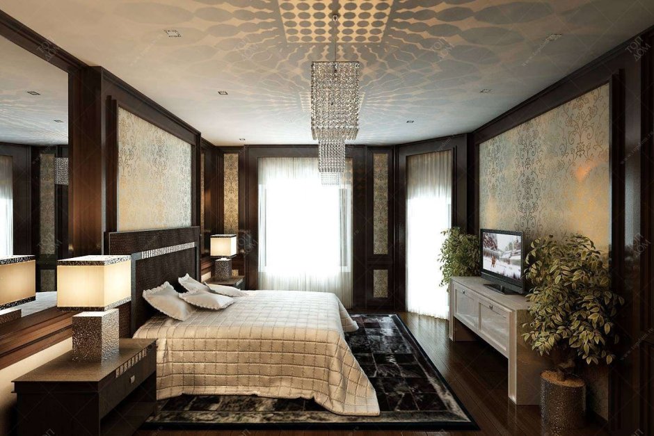 Интерьер спальни в коттедже