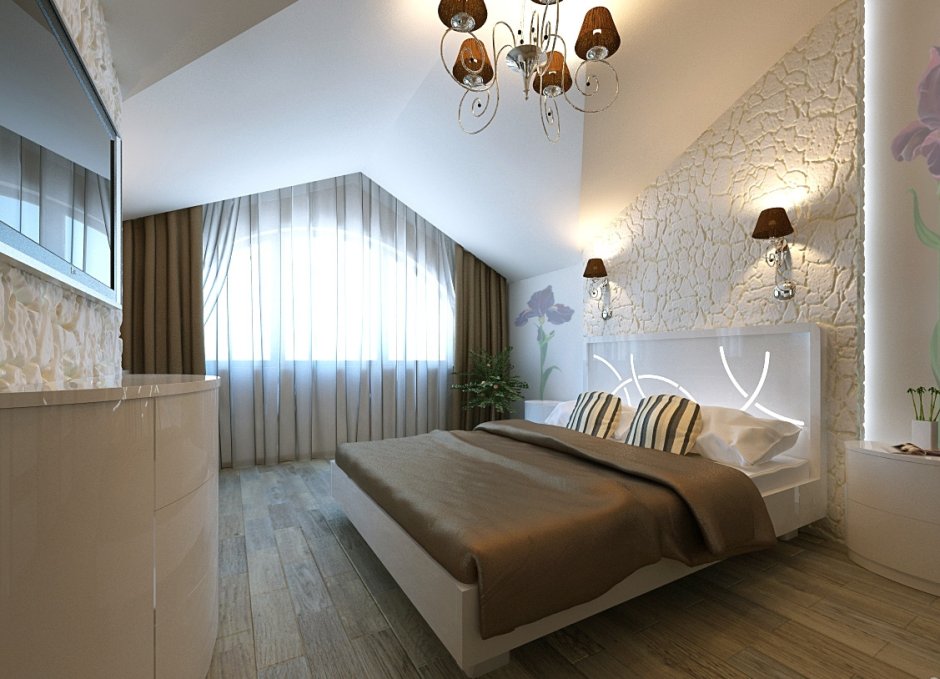 Многоуровневый потолок в спальне