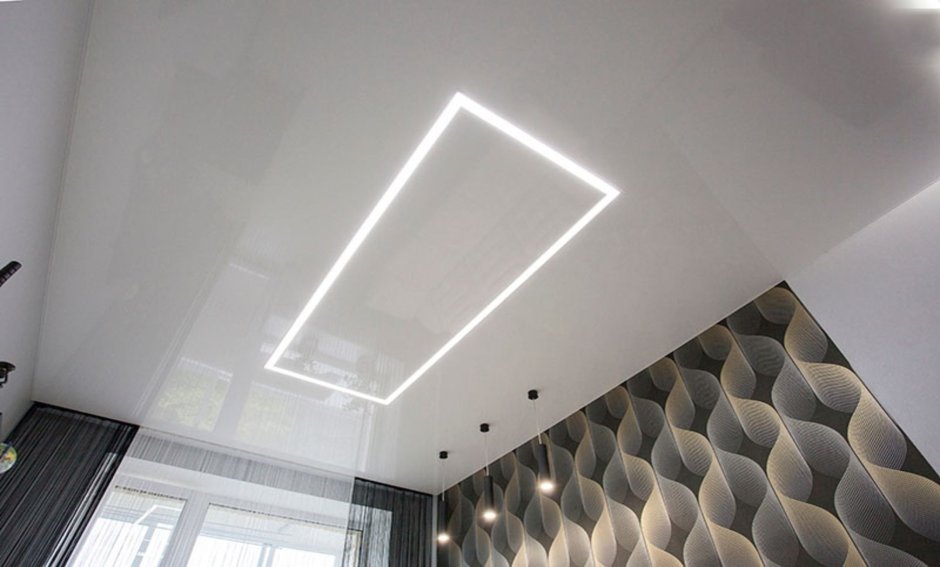 Световые линии на натяжном потолке гостиная