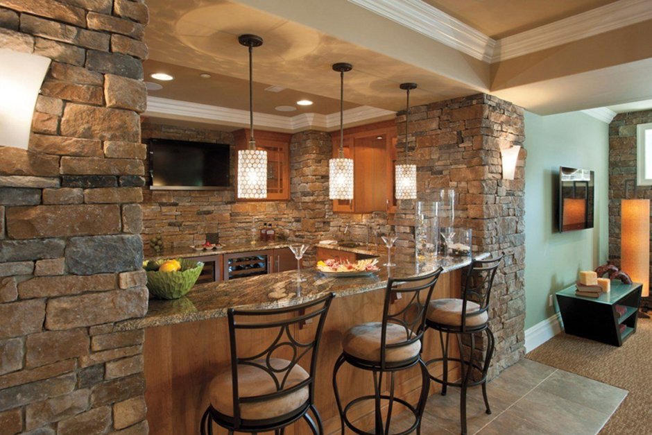 Декоративный камень в интерьере кухни
