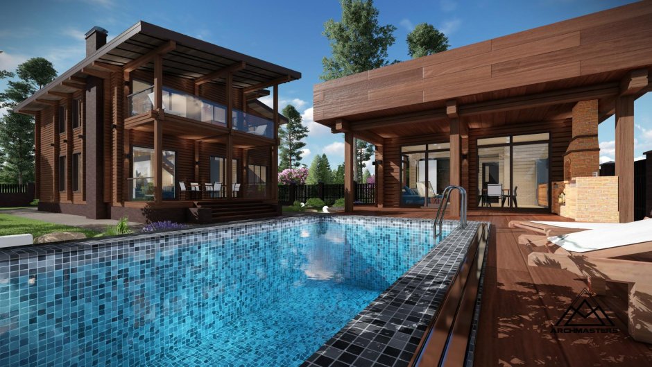 Двухэтажный коттедж с баней и бассейном
