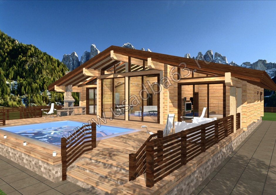 Баня из клееного бруса с террасой и барбекю