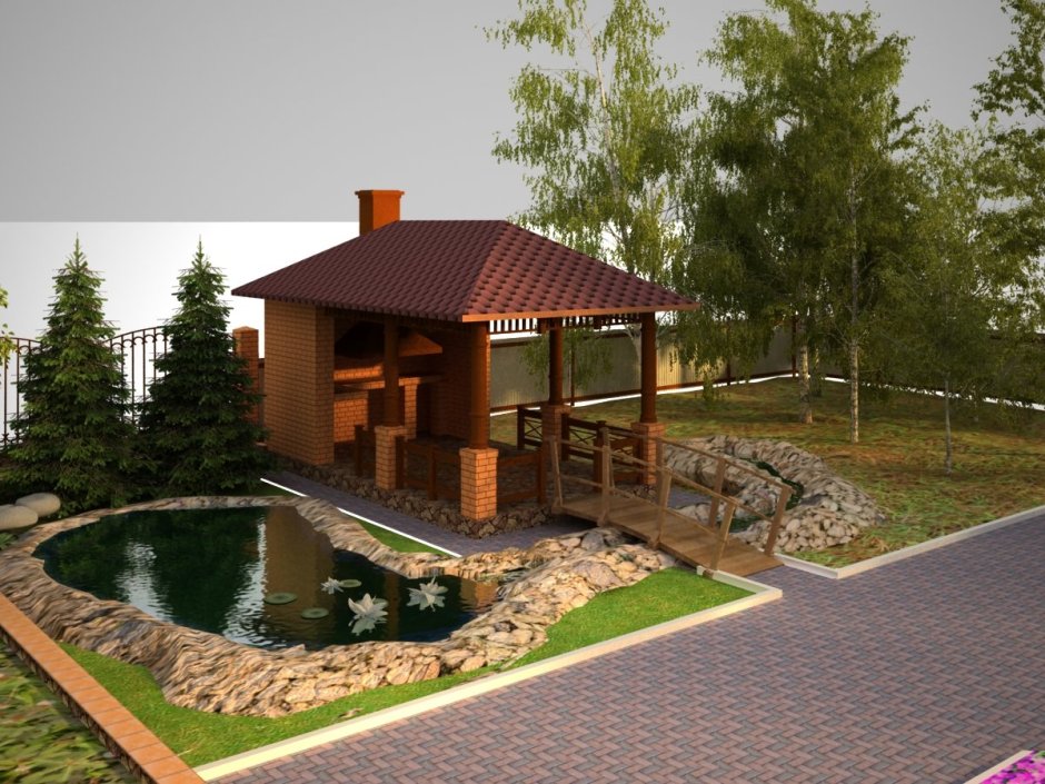 Баня с мангальной зоной бассейном зоной