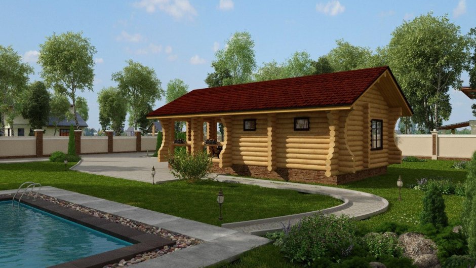 Баня с беседкой и бассейном