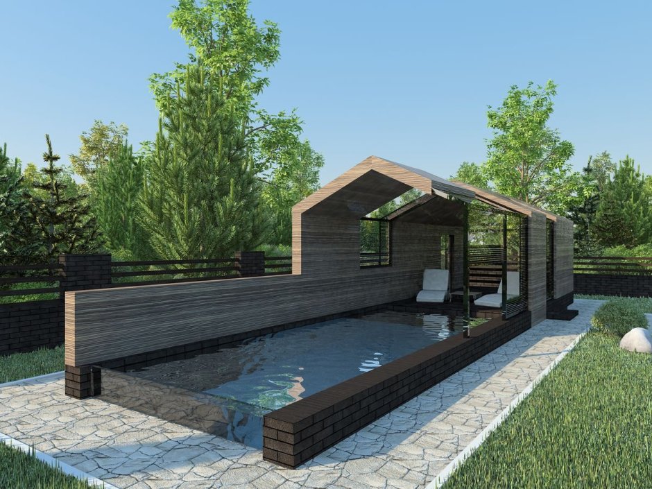 Беседка с мангальной зоной и бассейном