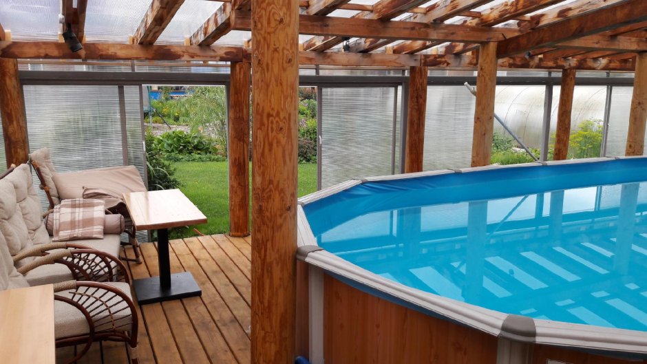 Баня с каркасным бассейном