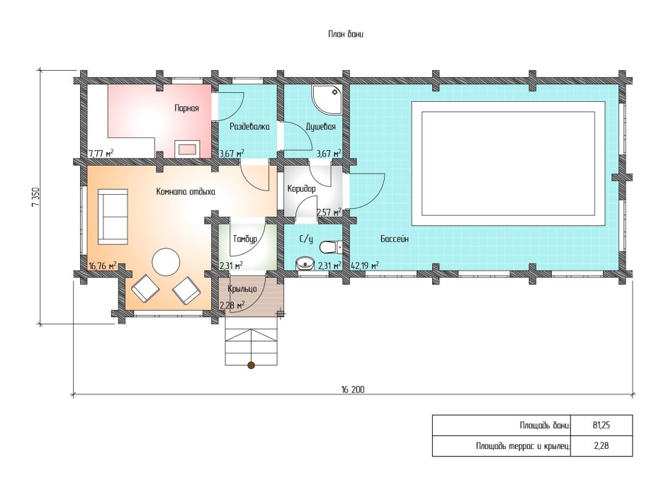 Баня с бассейном проекты с размерами 5 на 5
