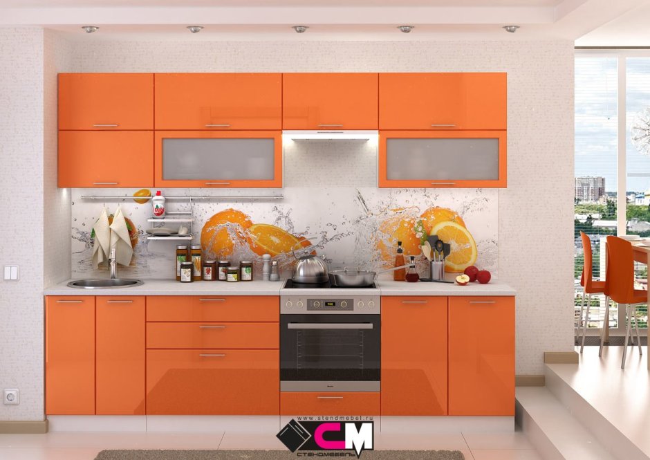 Кухня Ксения Стендмебель оранж глянец