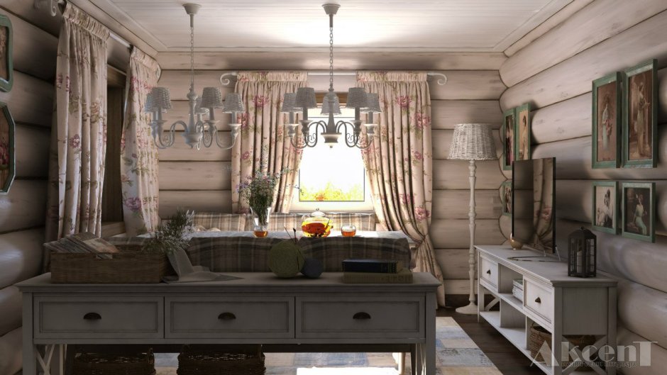 Интерьер в стиле Провансаль в деревянном