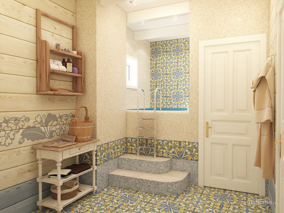 Интерьер в стиле Прованс в бревенчатом доме