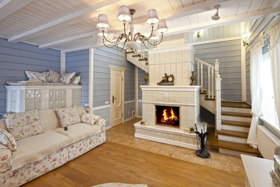 Дом из клееного бруса интерьер в стиле деревенском Кантри Прованс