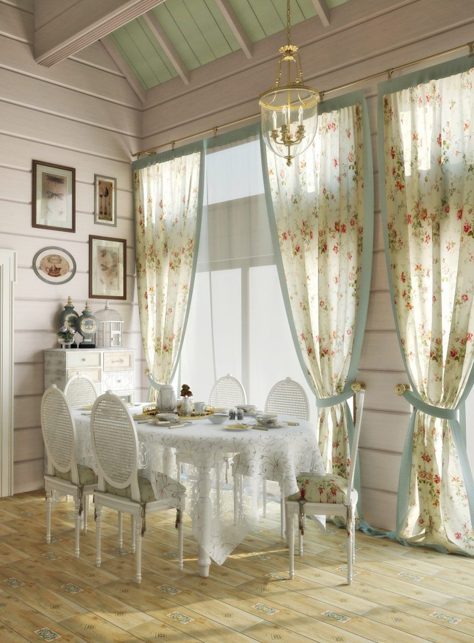 Кухня гостиная в стиле Прованс в загородном доме