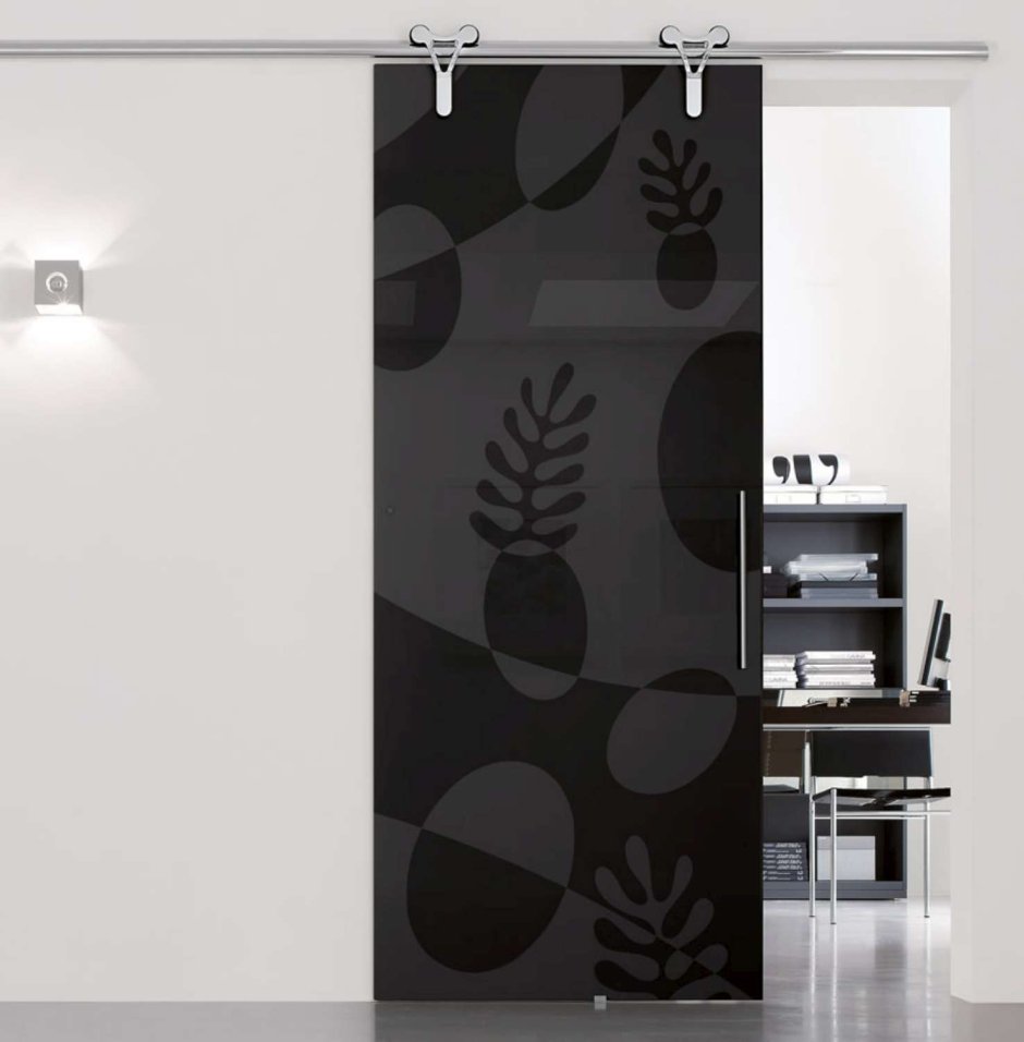 Раздвижные двери черные со стеклом