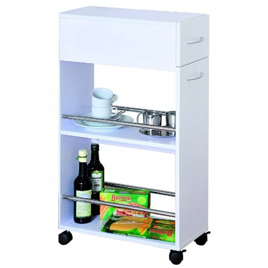 Выдвижной узкий стеллаж на колесах для кухни
