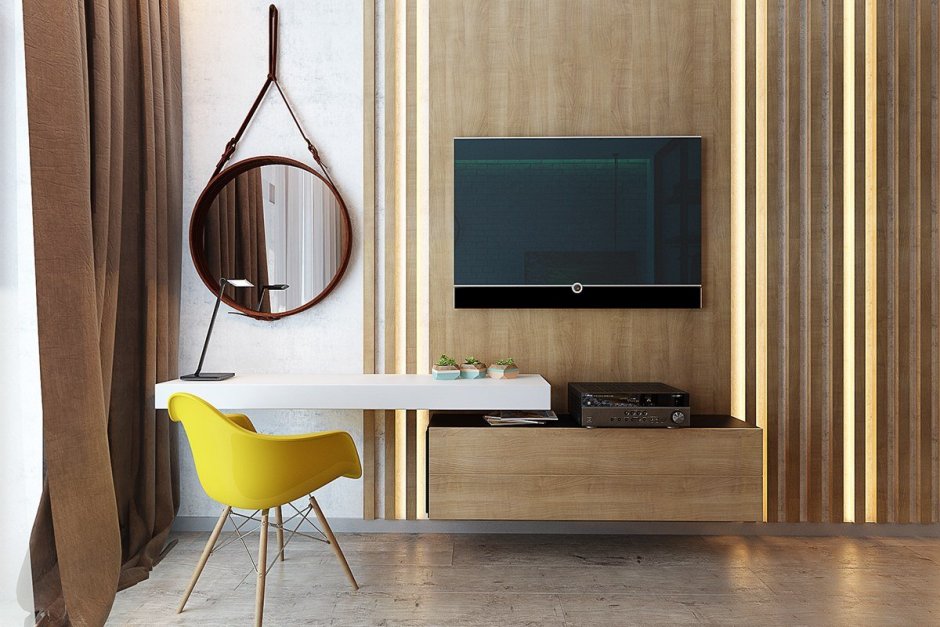 Телевизор на деревянной панели