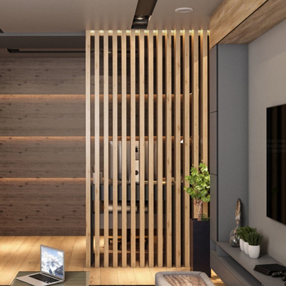 Рейки на стене с телевизором