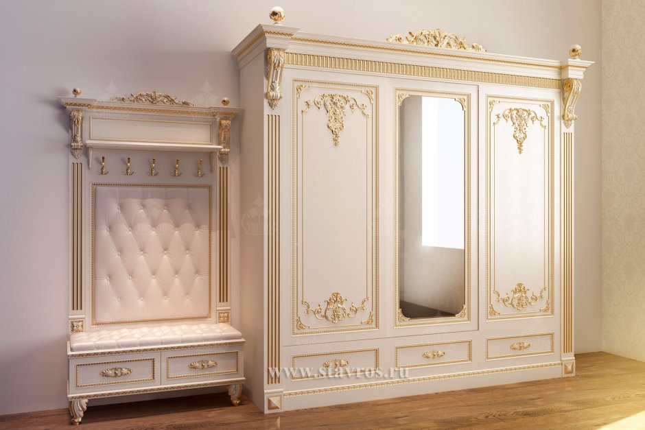 Шкаф Элегия из МДФ патина с золотом Браво мебель