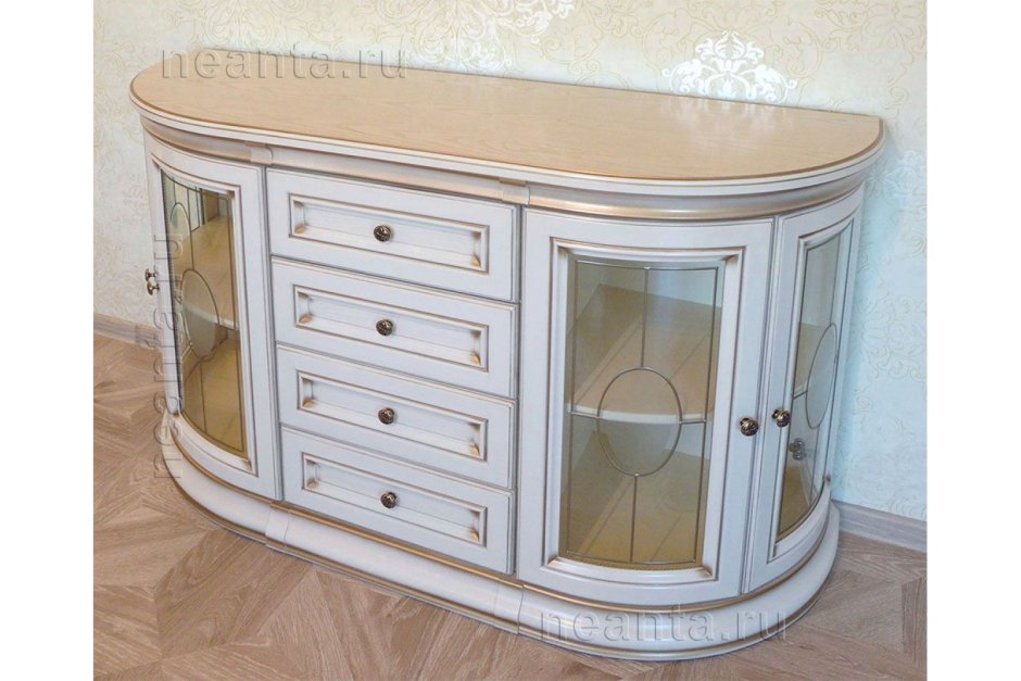 Комод витрина Милано -8 цвет белый патина золото