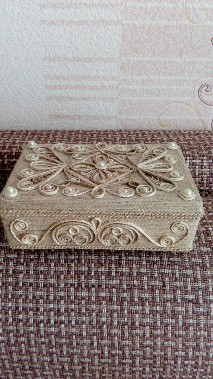 Декор шкатулки джутом
