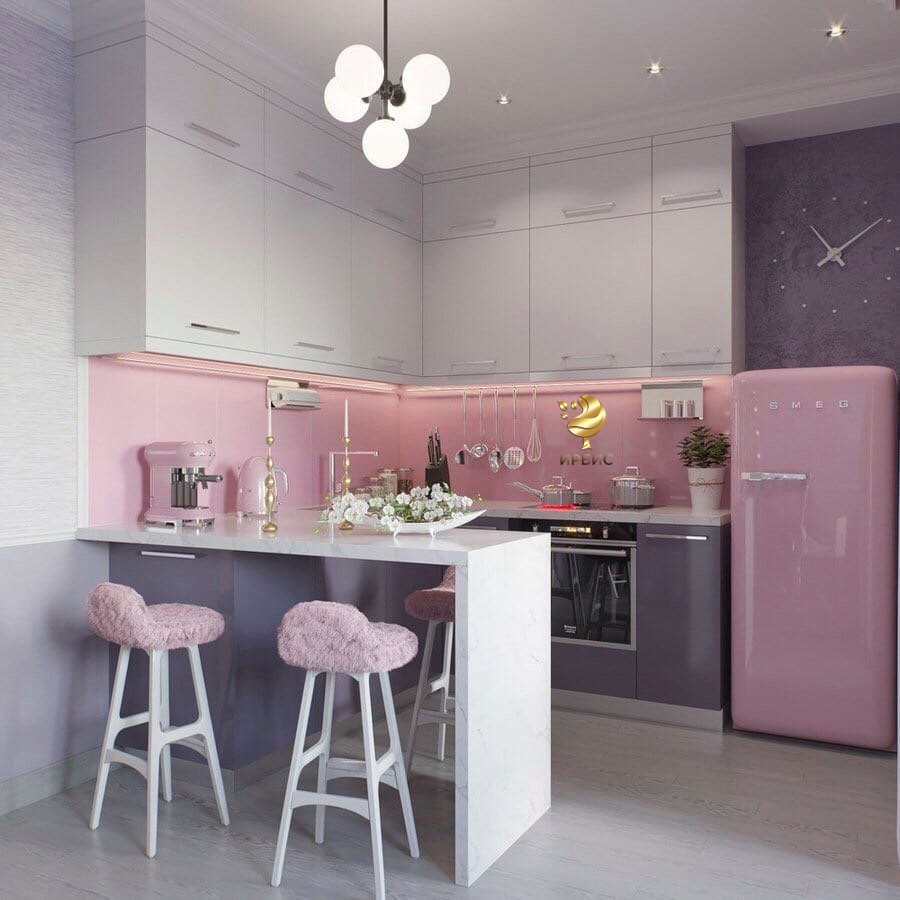 Кухня цвета пыльной розы