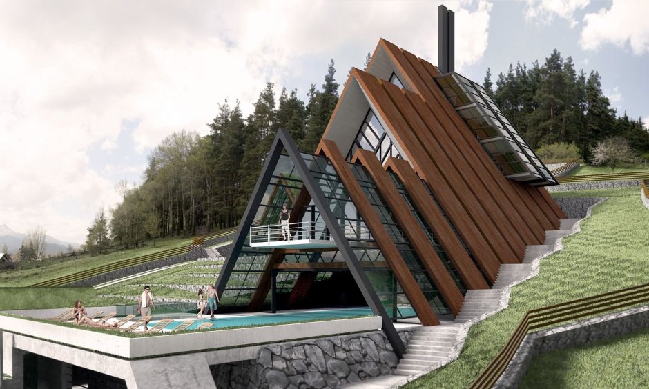 Отель треугольные домики