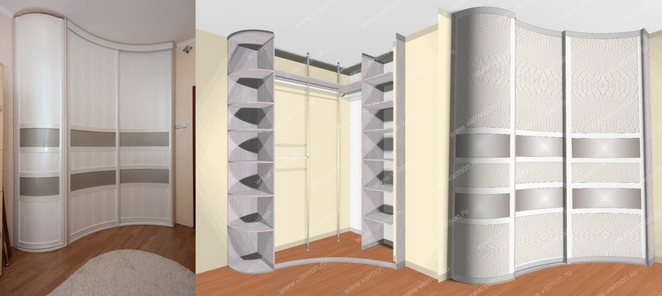 Радиусный шкаф купе угловой выпуклый наполнение