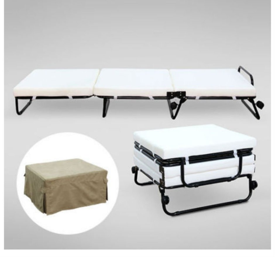 Кровать пуфик раскладная металлическая с матрасом