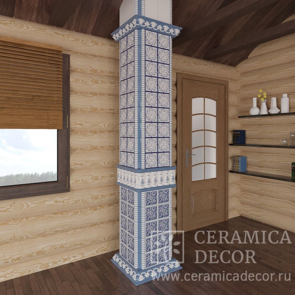 Отделка дымохода изразцами