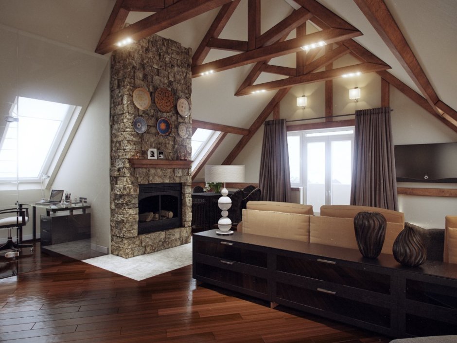 Камин на мансарде