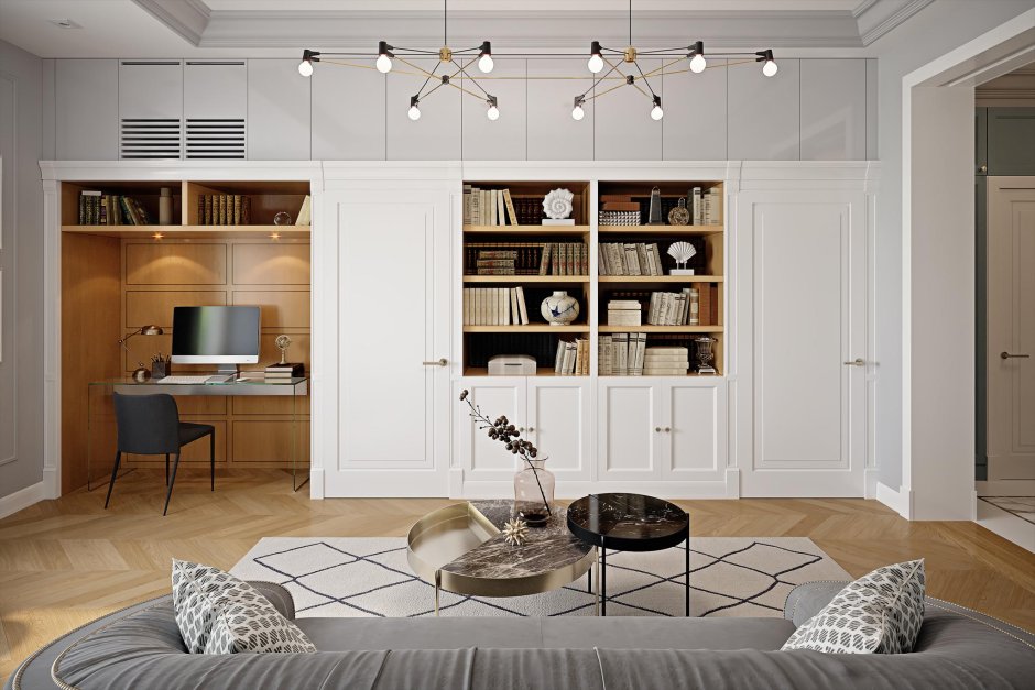 Шкаф в гостиную во всю стену Скандинавский стиль