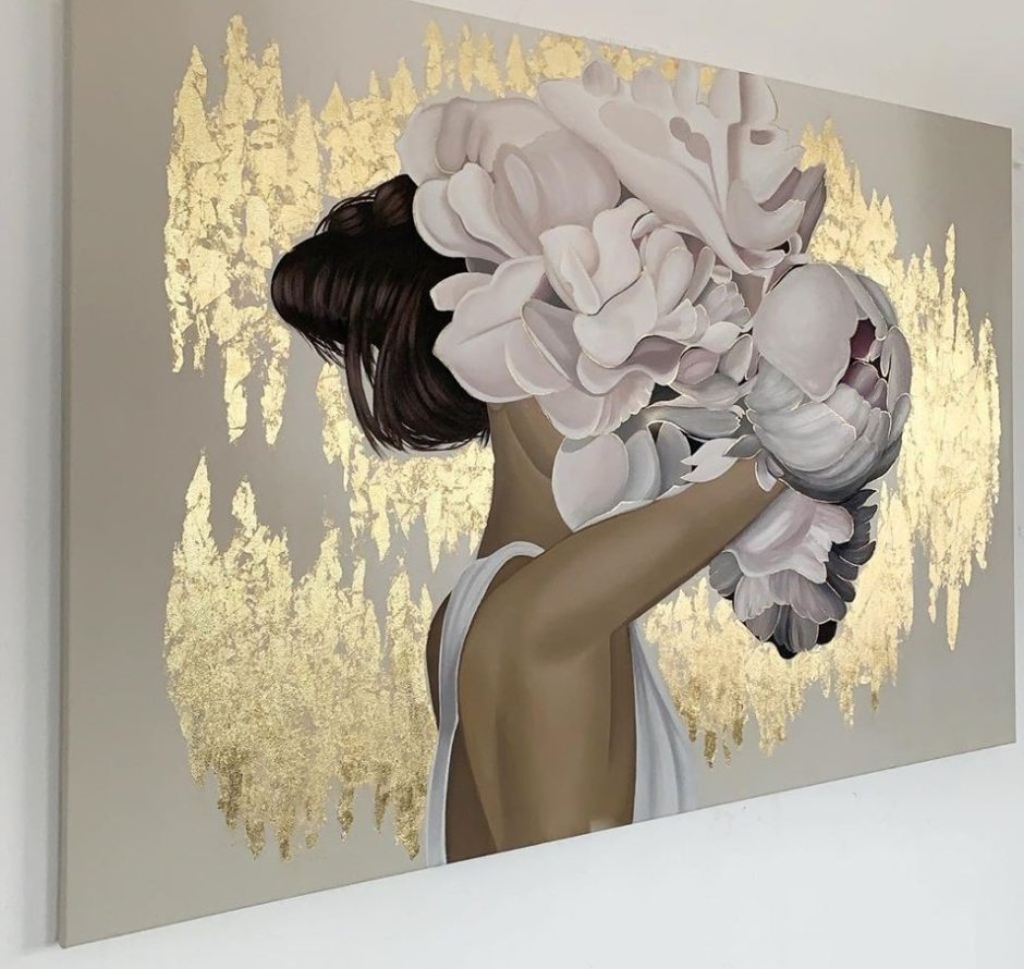 Картина девушка с цветами вместо головы