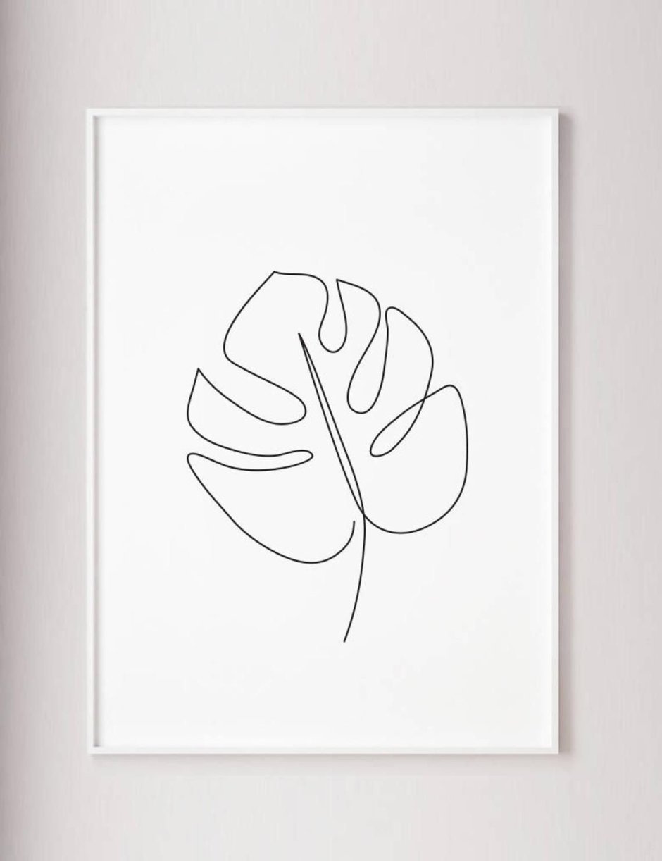 Лист монстеры одной линией