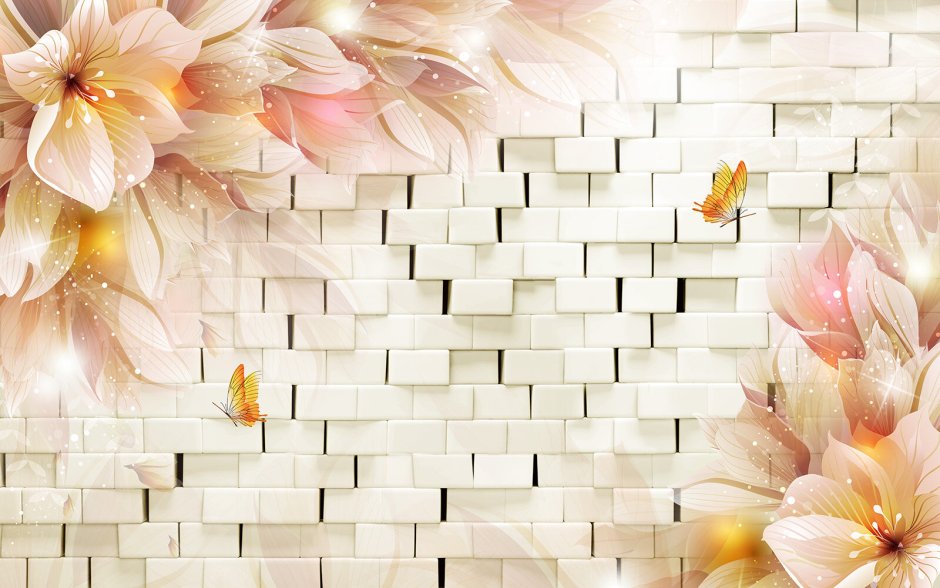 Фотообои цветы и кирпичи